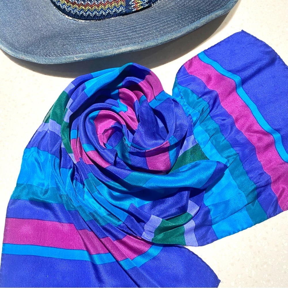 Stripe silk electric blue/magenta scarf/wrap